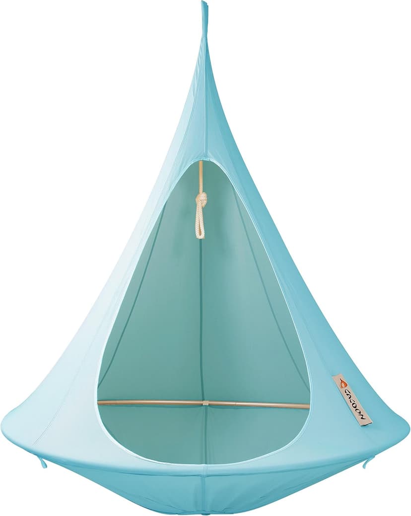 Single Cacoon Hanging Chair – Cozy Indoor/Outdoor Hammock with Polyester Canvas, 440 lb Capacity, Includes 18ft Rope & Carabiner (Turquoise)
