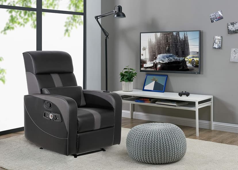 X Rocker Gamma Recliner Gaming Chair, 2.1 Bluetooth Audio System, Headrest Mounted Speakers, Built-in Footrest and Cupholder, 718001, 34.84" x 39.37" x 30.31", Black