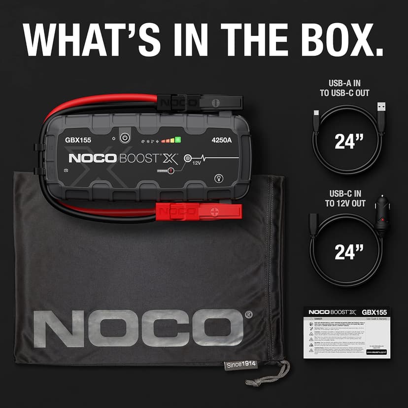 NOCO Boost X GBX155: 4250A UltraSafe Jump Starter – 12V Lithium Battery Booster Pack, Portable Jump Box, Power Bank & Jumper Cables - for 6.5L Gas and 4.0L Diesel Engines