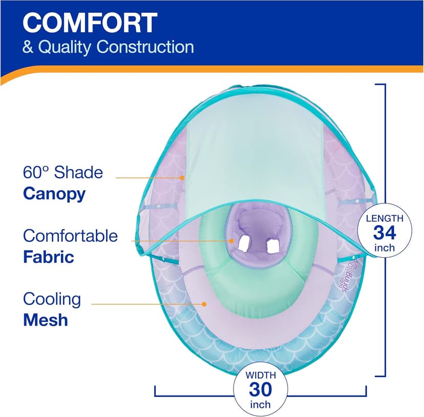 SwimWays Baby Spring Float with Adjustable Canopy and UPF Sun Protection, Blue Lobster