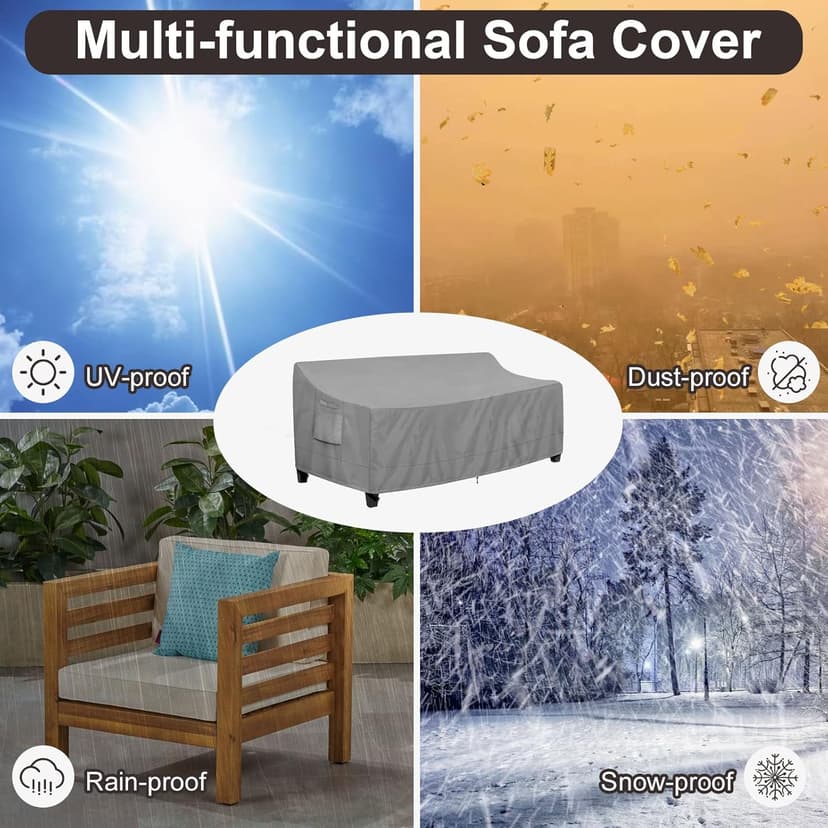 PureFit Outdoor Couch Cover Waterproof Patio Sofa Furniture Covers, 3-Seater Outdoor Cover with Air Vent and Handles, 85W x 35D x 35H Inches, Gray