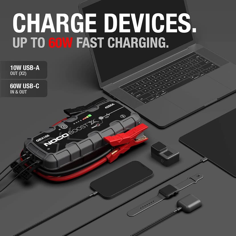 NOCO Boost X GBX155: 4250A UltraSafe Jump Starter – 12V Lithium Battery Booster Pack, Portable Jump Box, Power Bank & Jumper Cables - for 6.5L Gas and 4.0L Diesel Engines
