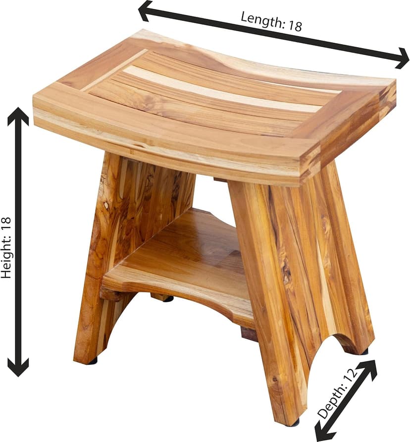 EcoDecors 18 Inch Serenity 300 Pound Capacity Waterproof Teak Wood Shower Bench Stool Seat Chair For Inside Shower Storage Shelf Provides Safety, and Storage, For Bathroom Accessories Natural Color