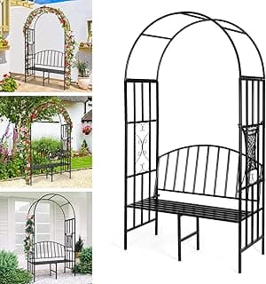 Garden Arch Heavy Duty (Holds 660lbs-250kg) | Metal Arbor Archway for Climbing Plant & Two People Seat Bench |Outdoor Lawn Backyard Decor 81 x 45.3 x 20 in - Black