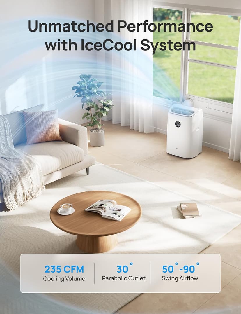 Dreo Portable Air Conditioners, 8000 BTU ASHRAE (5000 BTU DOE) Smart AC Unit for Bedroom with Drainage-free Cooling, 45dB Quiet, APP/Voice/Remote, Portable AC for Room Indoors, AC318S