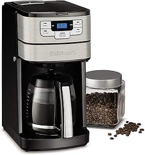 Cuisinart Automatic Grind & Brew 12-Cup Coffee Maker with Blade Grinder, Programmable Coffee Machine Glass Carafe with 1-4 Cup Setting, Brew Pause, Grind-Off Option, DGB-400NAS, Black/Stainless Steel