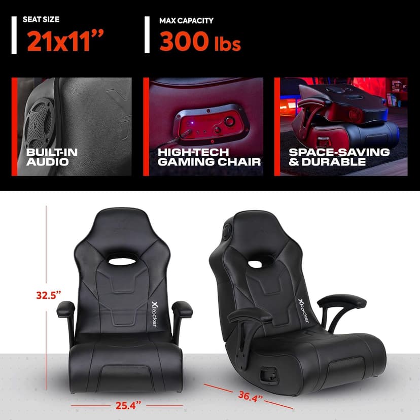 X Rocker Video Gaming Floor Rocker Chair, Built-in Audio, College Dorm Essentials for Guys and Girls, Gamers, Bedroom, Dorm Room Essentials, Foldable
