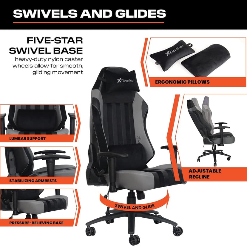 X Rocker Sigma PC Computer Gaming Office Desk Chair, with Headrest RGB LED Lights, Adjustable Seat and Armrest, 0780401, 24.41" x 49.8" x 20.87", Black