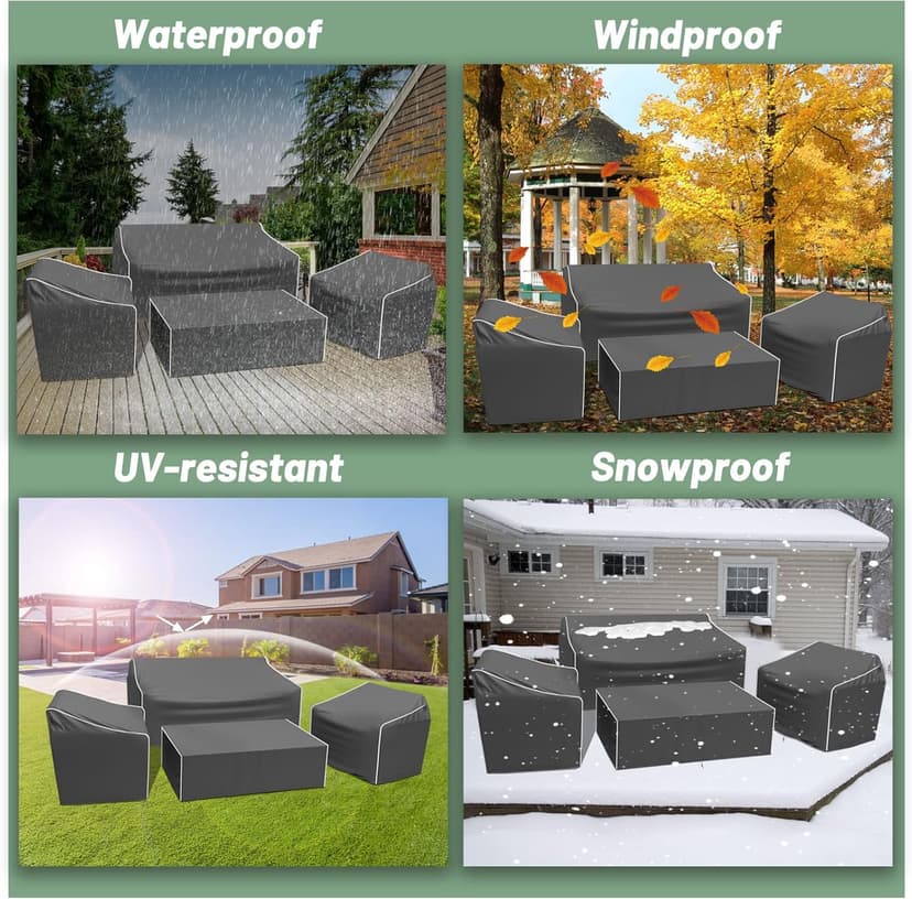 Gasadar Patio Furniture Covers, 4-Piece Outdoor Furniture Cover Waterproof for Patio Loveseat, Chair and Coffee Table, 600D Heavy Duty, Grey