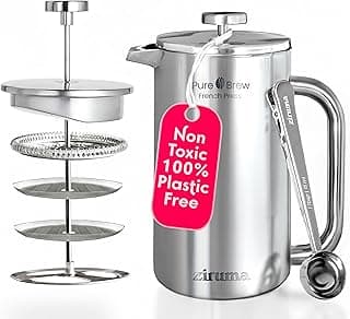 Ziruma Non-Toxic French Press Coffee Maker 316 Surgical Grade Stainless Steel, 34 Oz, 100% Plastic Free Coffee Press, Portable Press, 4 Layer Filter, Double Wall Insulated French Press