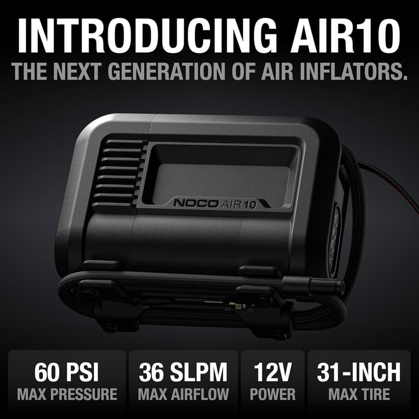 NOCO AIR10 UltraFast 10A Tire Inflator, 12V Portable Air Compressor Pump, Rated at 60 PSI, Inflates Tires from 0-40 PSI in 3.8 Minutes with a Digital Gauge, Smart Pressure and Auto-Shutoff