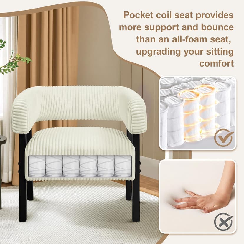 Yaheetech Corduroy Barrel Accent Chair Set of 2, Modern Upholstered Armchair with Solid Wood Legs, Cozy Leisure Chair with Pocket Coiled Seat for Living Room, Bedroom, Reading Nook Beige