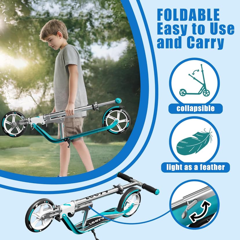 Scooter for Kids 6-12 & Adults | Adjustable Height, Foldable, Lightweight Aluminum Frame | Holds Up to 220lbs | Smooth Ride on Any Terrain