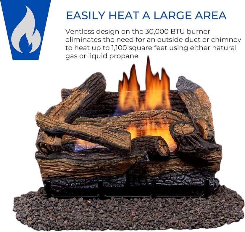Duluth Forge DLS-18R-1 Dual Fuel Ventless Fireplace Logs Set with Remote Control, Use with Natural Gas or Liquid Propane, 30000 BTU, Heats up to 1000 Sq. Ft, Split Red Oak, 18 Inches