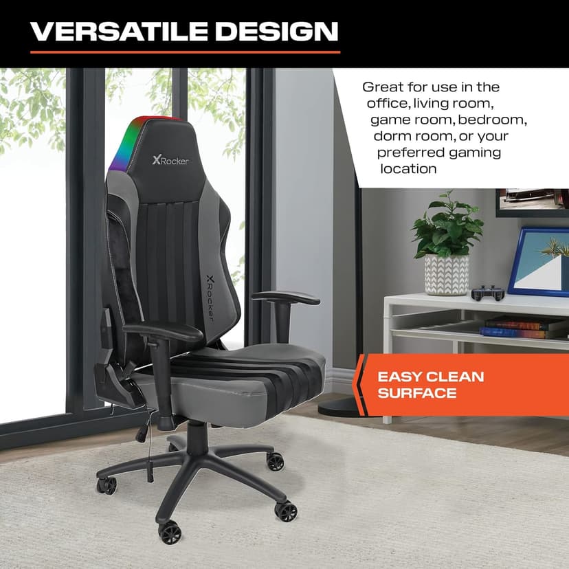 X Rocker Sigma PC Computer Gaming Office Desk Chair, with Headrest RGB LED Lights, Adjustable Seat and Armrest, 0780401, 24.41" x 49.8" x 20.87", Black