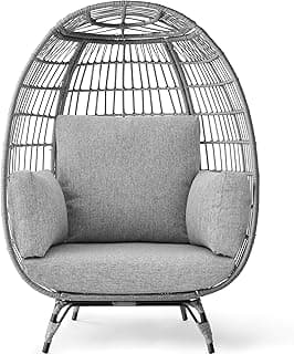 Best Choice Products Wicker Egg Chair, Oversized Indoor Outdoor Lounger for Patio, Backyard, Living Room w/ 4 Cushions, Steel Frame, 440lb Capacity - Gray/Heather Gray