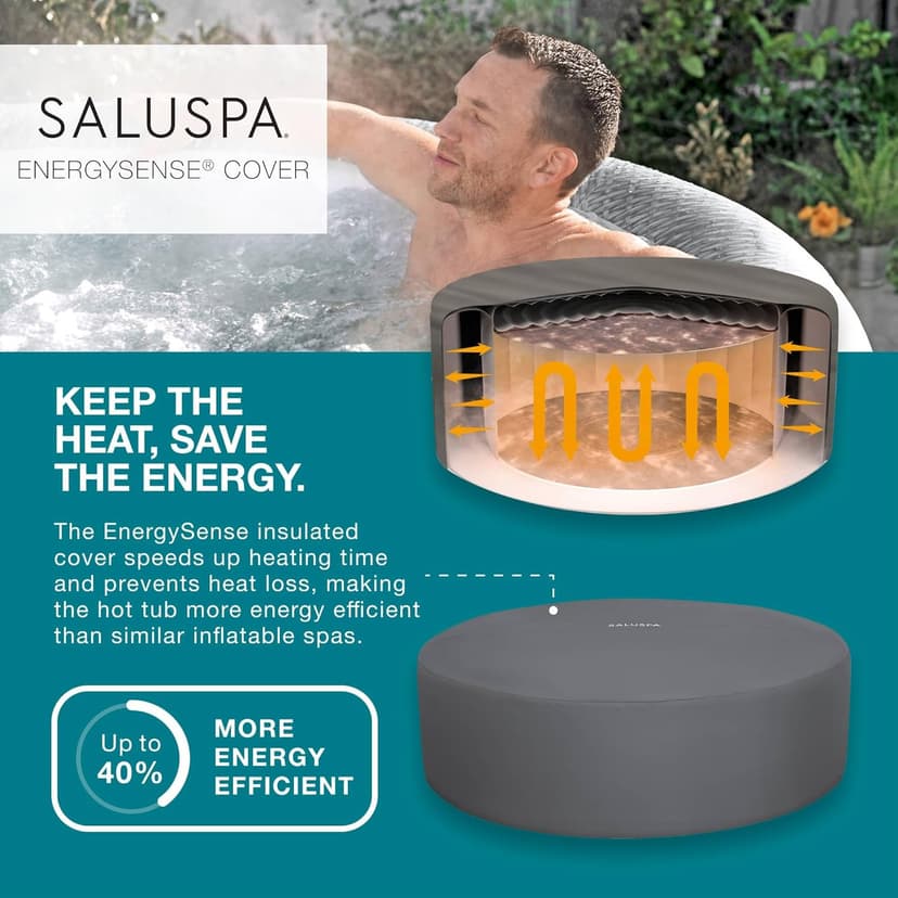 Bestway SaluSpa Honolulu AirJet Large Round 4 to 6 Person Inflatable Hot Tub Portable Outdoor Spa with 140 AirJets and EnergySense Cover, Grey