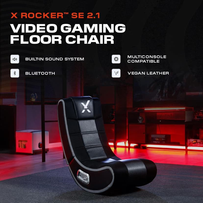 X Rocker V Rocker SE Black Foam Floor Video Gaming Chair for Adult, Teen, and Kid Gamers -2.1 High Tech Audio and Wireless Capacity - Foldable and Ergonomic Back Support (5130301)