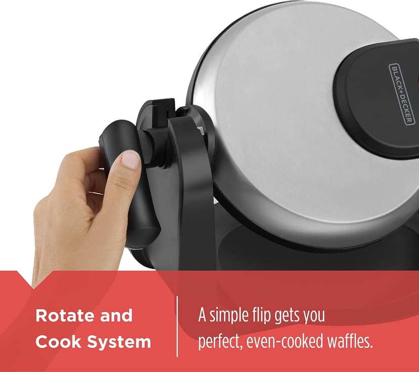 BLACK+DECKER Flip Waffle Maker, WM1404S, 7" Round Belgian Waffles, Ready Light Indicator