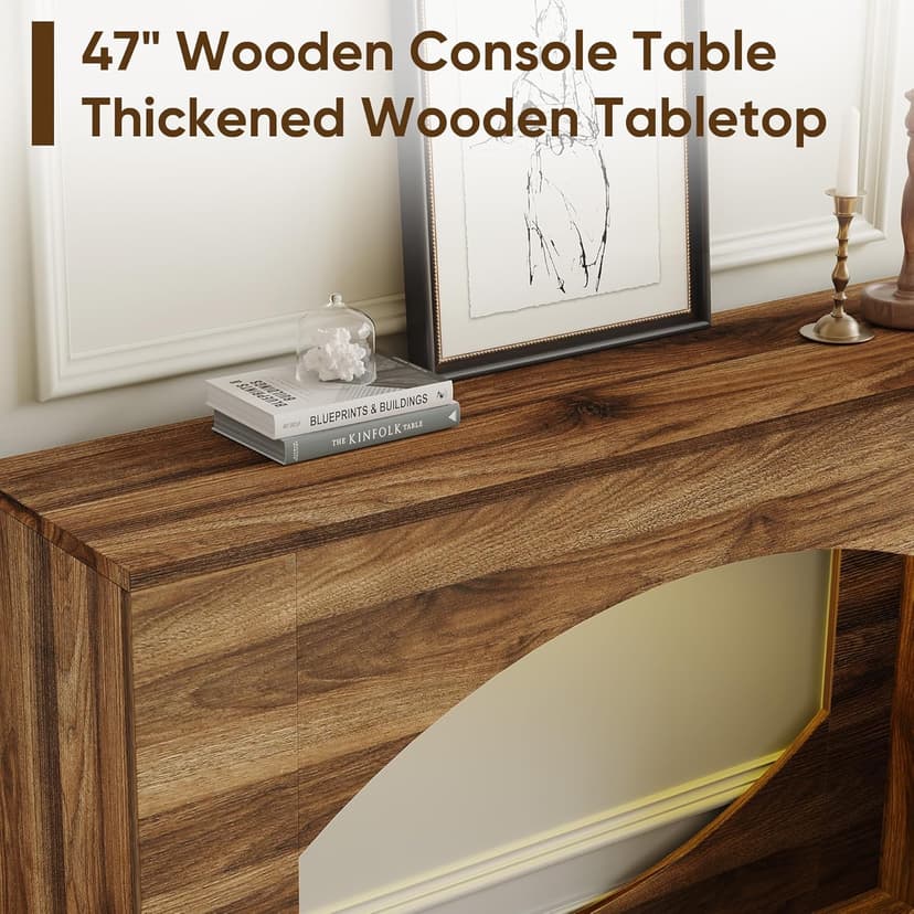 Farmhouse Console Table, 47 Inches Entryway Console Table with LED Light, Sofa Table Behind Couch, Wooden Hallway Accent Table for Entryway, Living Room