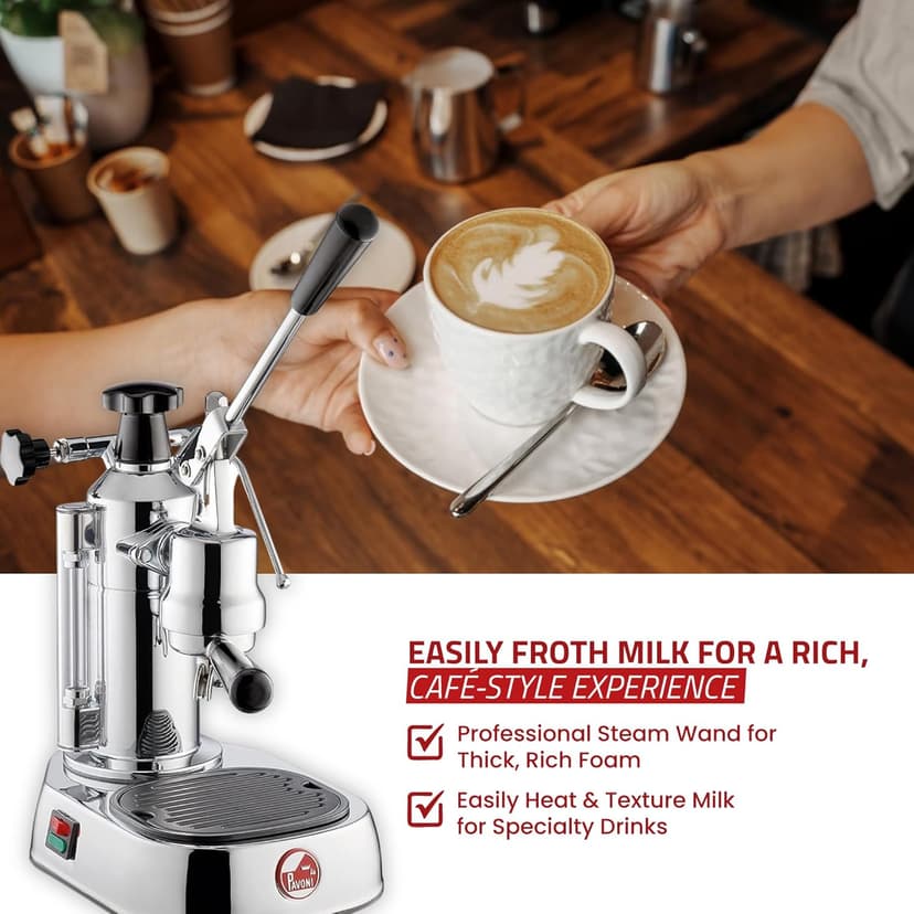 La Pavoni EPC-8 Europiccola Lever Style Espresso Machine – Chrome & Silver – Manual Espresso Maker - 0.8 L Water Capacity, Authentic Italian Craftsmanship for Home Use