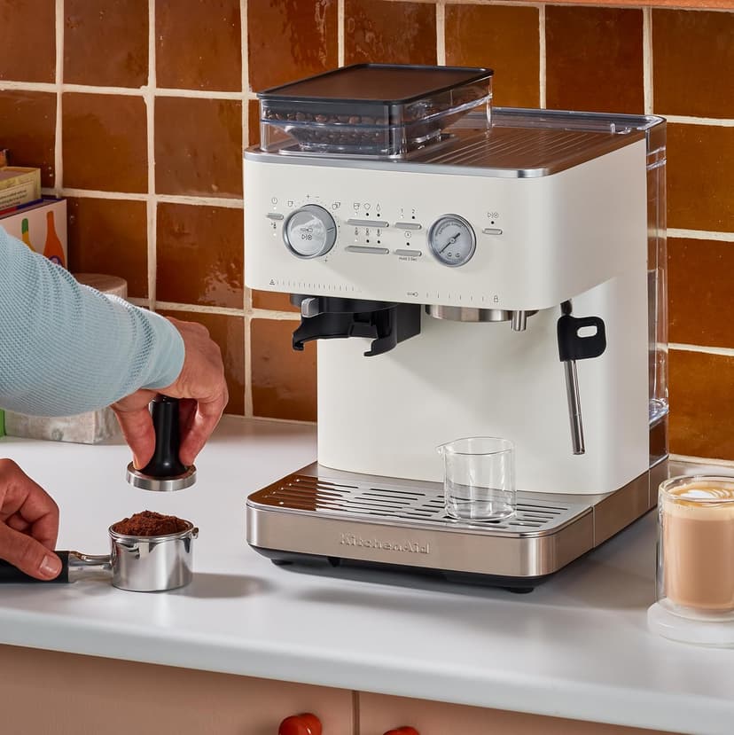 KitchenAid Semi Automatic Espresso Machine with Burr Grinder, KES6551, Porcelain White