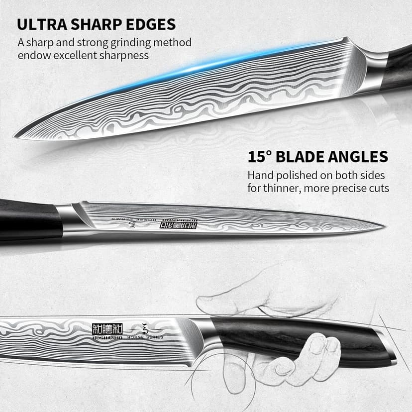5 Pieces Knife Set, Professional Powder Steel Chef Knife Set, Ultra Sharp Japanese Kitchen Knives Set with Ergonomic Pakkawood Handle