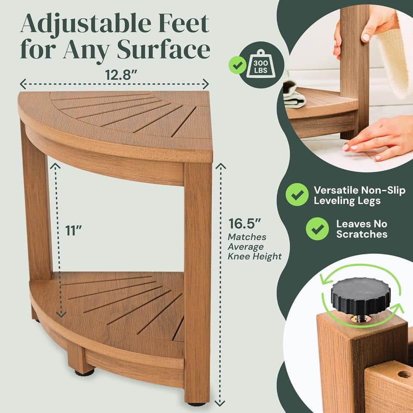 Waterproof Corner Shower Stool - Brown Waterproof Shower Bench for Shaving Legs & to Sit On - Easily Assembled Corner Bench & Shelf - Restroom Organizer - Bathroom Stool