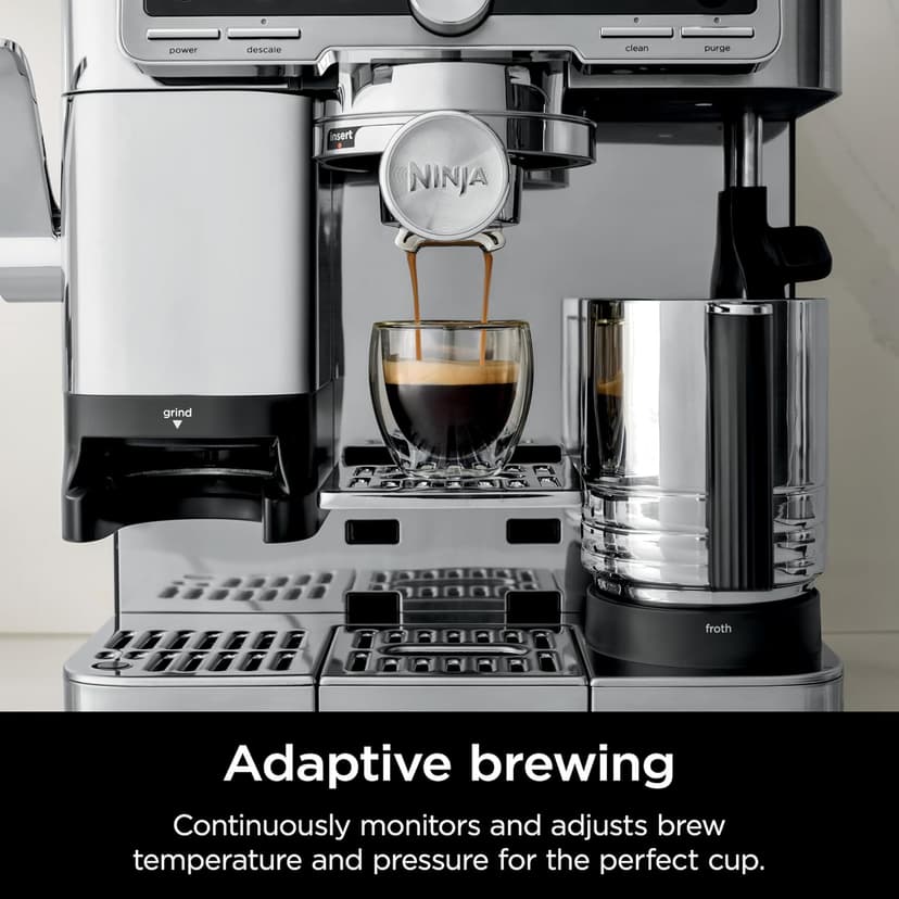 Ninja Luxe Café Pro Series, Espresso Machine, Drip Coffee, Cold Brew, Hot Water, Integrated Tamper, Built-in Grinder, Hands-Free Frother for Cappuccinos, Lattes, Americanos, Dairy or Non-Dairy, ES701