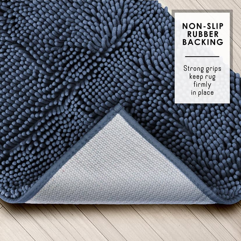 Hearth & Harbor Bathroom Rugs Sets 2 Piece, Chenille Bath Mat Set - Machine Washable Bath Mats for Bathroom Non-Slip Backing Rubber Quick Dry Bathroom Mat - Navy Bath Rug, 17x24-20x32