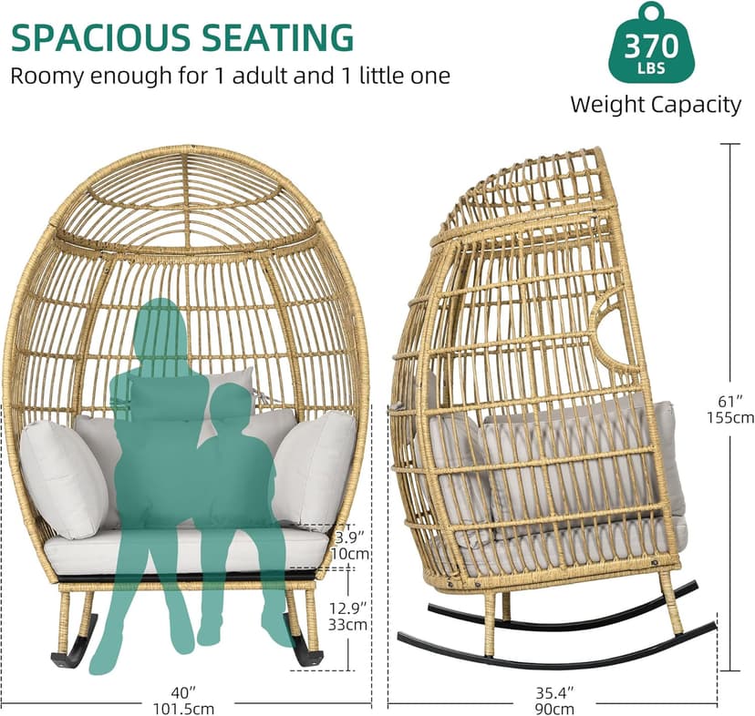 YITAHOME Wicker Egg Chair - Outdoor Rocking Chair for Patio, Grey