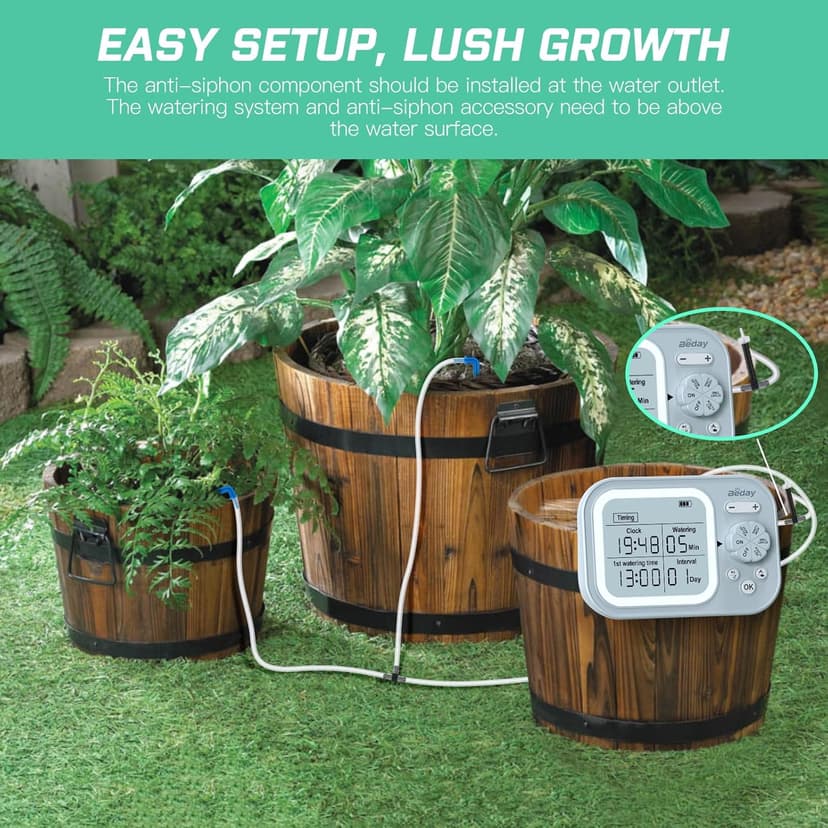 Automatic Plant Waterer Indoor Self Watering System for 15 Potted Plants, Auto Drip Irrigation Kit Programmable Water Timer with Smart Humidity Detection