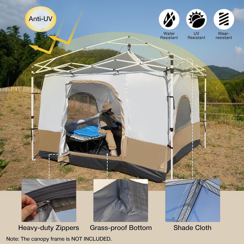 REDCAMP Canopy Camping Tent for Pop Up Canopy Tent, Inner Tent Converts Straight Leg 10'x10' or 10'x20' Canopy into Camping Tent, Fits 4-6 Person(Frame/Shelter NOT Included)