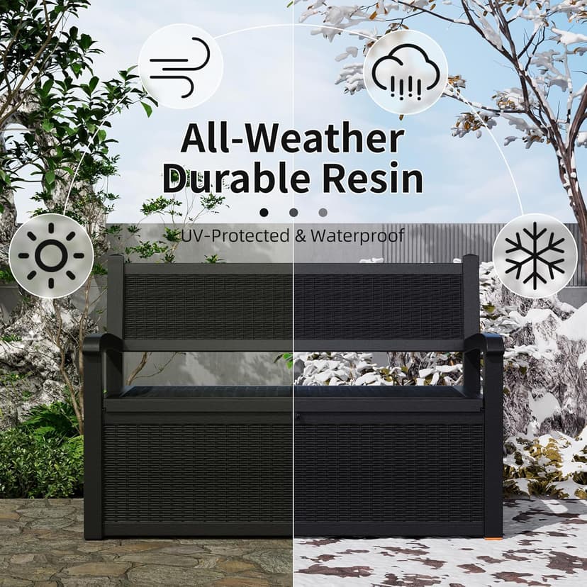 70 Gallon Storage Bench Deck Box Waterproof Lockable,Outdoor Storage Furniture for Patio,Garden and Porch,Tools and Cushions（Black）