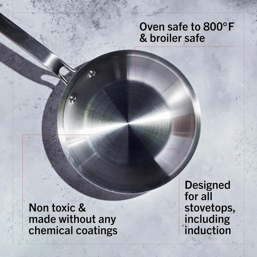 Heritage Steel Eater Series 5 Piece Essentials Set | Made in USA | 5 Ply Fully Clad Stainless Steel Cookware Set | Stay Cool Handle | Induction Ready & Non-Toxic
