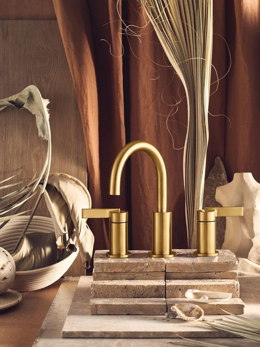 Moen Brushed Gold Cia Widespread 2-Handle High-Arc Bathroom Faucet , 3-Hole Bathroom Sink Faucet, Valve Required, T6222BG