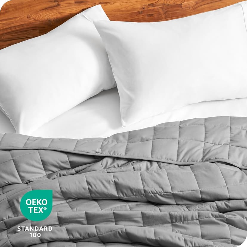 Bare Home Weighted Blanket All-Natural 100% Cotton with Nontoxic Glass Beads 48"x72" 15lbs, Light Grey