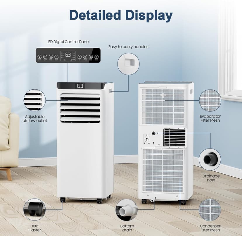 Portable Air Conditioners 8,000 BTU Air Conditioner Portable for Room up to 365 Sq.Ft. Portable AC Unit with Remote Control 4 Modes Dehumidifier Window Mount Kit (8000-07E)