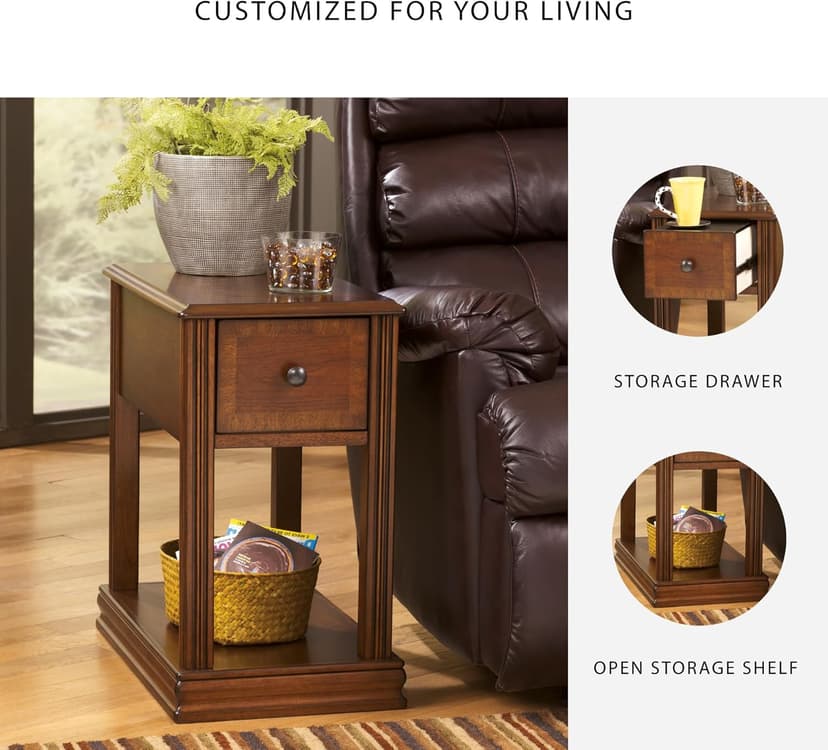 Signature Design by Ashley T007-527 Chair Side End Table, 24.50" W x 17.00" D x13.50 H, Medium Brown