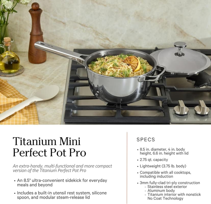 Our Place Titanium Pro Cookware Set (4-Piece) – Always Pan & Perfect Pot | Nonstick No-Coat Technology | Tri-Ply Titanium & Stainless Steel | Safe for Oven, Induction & Cooktops up to 1000°F | Chrome