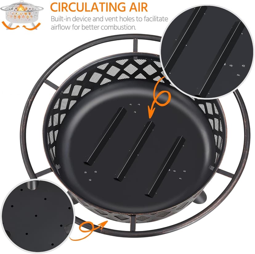 Yaheetech Fire Pit 36in Outdoor Wood Burning Fire Pits Wood Large Fire Bowl for Outside BBQ Bonfire Patio with Mesh Spark Screen, Poker and Rain Cover