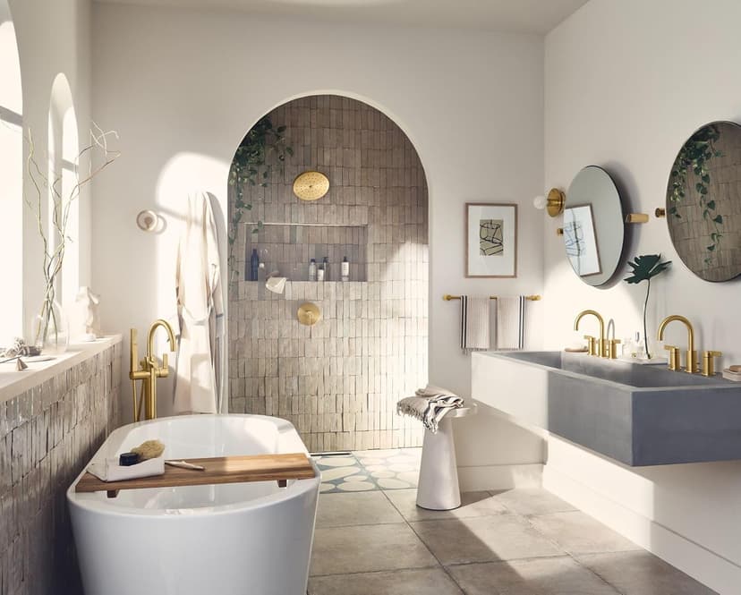 Moen Brushed Gold Cia Widespread 2-Handle High-Arc Bathroom Faucet , 3-Hole Bathroom Sink Faucet, Valve Required, T6222BG