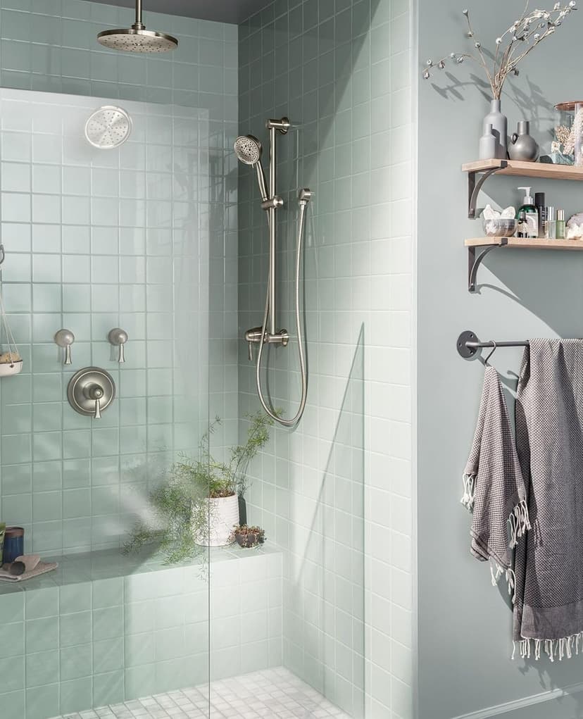 Moen Waterhill Brushed Nickel 10-Inch Wide Single Function Rain Showerhead with Immersion Rainshower Technology, S112BN