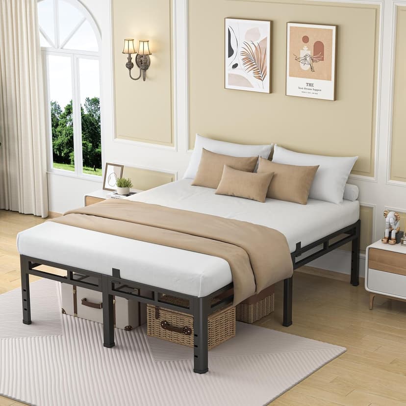NKZ 24 Inch Full Size Bed Frame, Metal Bed Frame & Box Spring 2 in 1 Platform with Round Corner Legs, 4000Lbs Heavy Duty Metal Frame, Mattress Slide Stopper, Headboard Hole, Noise-Free, Easy Assembly