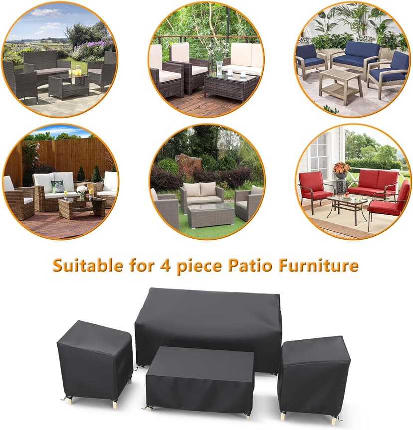 STARTWO Outdoor Patio Furniture Cover Waterproof 4-Piece Set for Chairs 32in, Loveseat 56in, Coffee Table 45in, Heavy Duty 500D, Black