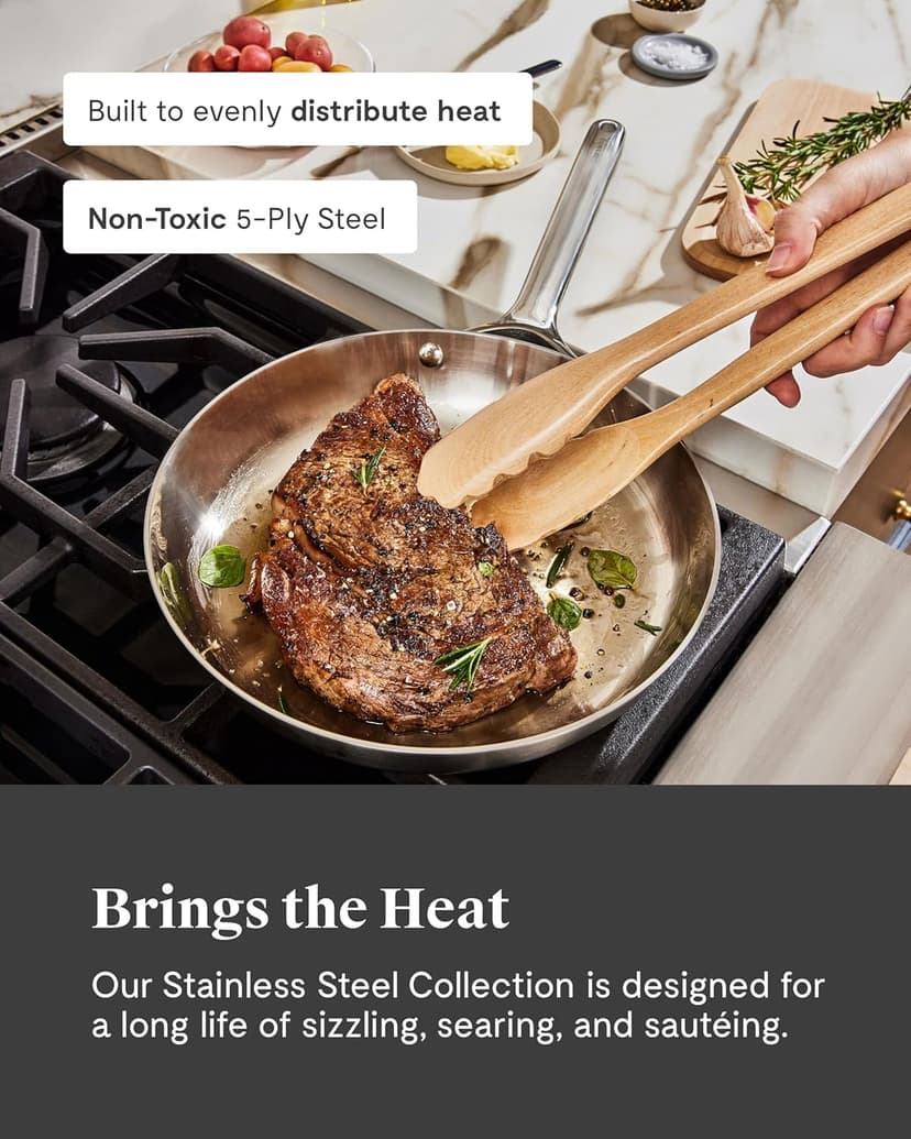 Caraway Stainless Steel Cookware Set (12 Piece) - 5-Ply Stainless Steel Pots & Pans - Includes Fry Pan, Sauce Pan, Sauté Pan, Dutch Oven, & Storage - Non Toxic, PTFE & PFOA Free