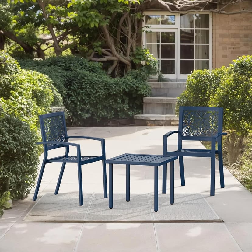 Outdoor Bistro Set for 2, Stackable Modern Porch Furniture Set,Waterproof Patio Furniture Set w/2 Chairs 1 Coffee Table,Bistro Set for Indoor Outdoor Porch Garden Patio Deck,Peacock Blue