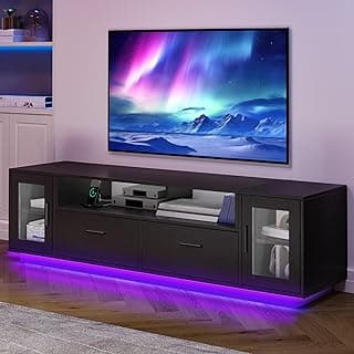 YITAHOME TV Stands for Living Room, Modern TV Stand for 65/70 inch TV, LED TV Entertainment Center with Storage & Power Outlets, TV Console Cabinet, Black