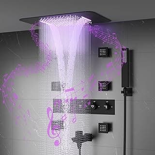 Thermostatic Shower System, Full Body shower syetem with Body Jets, 23 Inch Rainfall Waterfall Overhead Shower System in Matte Black