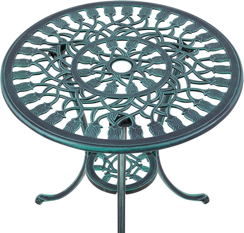Yaheetech Patio Bistro Sets 3 Piece Cast Aluminum Bistro Table and Chairs Set, Cast Aluminum Bistro Table and Chairs Set of 2 with Umbrella Hole for Patio Backyard Balcony, Green